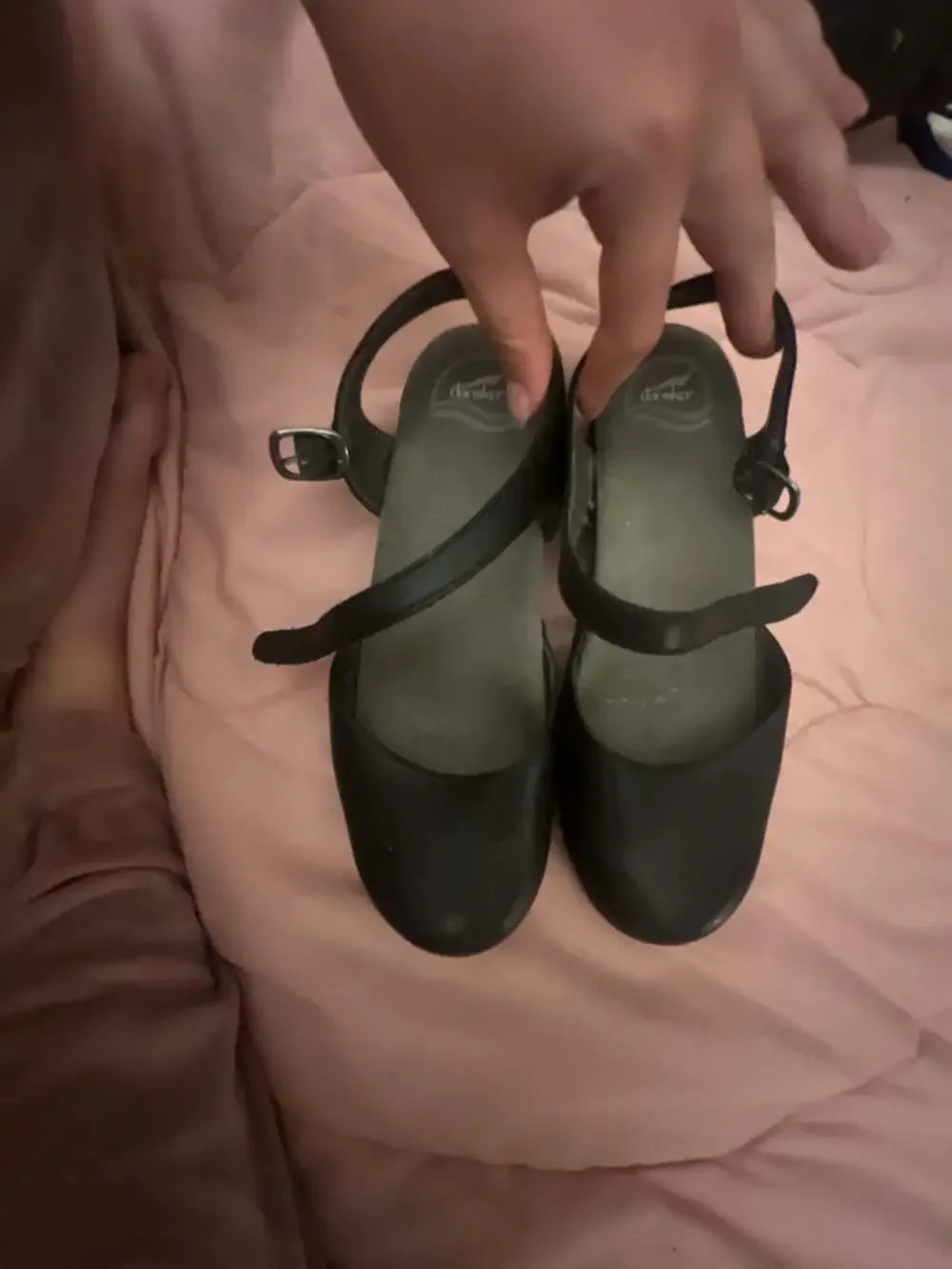 Dansko Sam Black Full Grain Leather Mary Jane Wedge Sandals